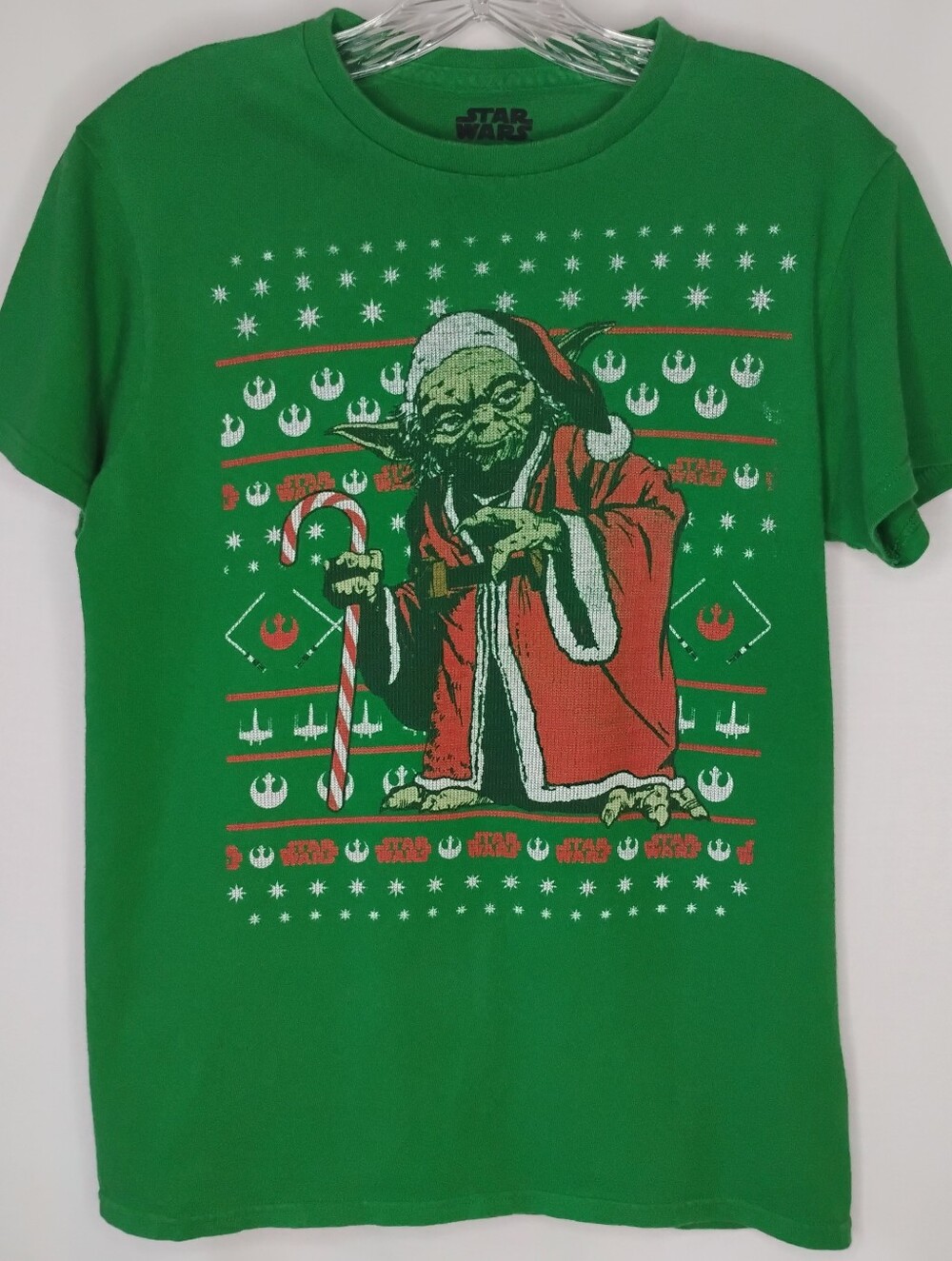 Men's S / Small Green Star Wars Christmas Santa Yoda Ugly Sweater Graphic Tee